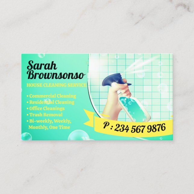 Neon Green Yellow Cleaning Wash Spray Business Card (Front)