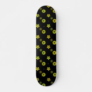 Neon Green Yellow Flower Cutouts Black Skateboard