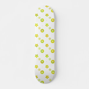 Neon Green Yellow Flower Cutouts White Skateboard
