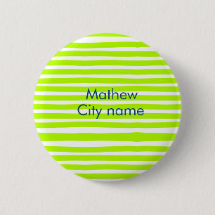 Neon green yellow retro stripes add name cityplace 6 cm round badge