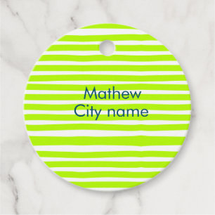 Neon green yellow retro stripes add name cityplace favour tags
