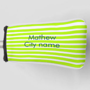 Neon green yellow retro stripes add name cityplace golf head cover