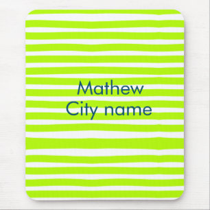 Neon green yellow retro stripes add name cityplace mouse mat