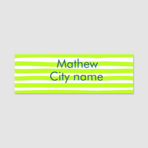 Neon green yellow retro stripes add name cityplace tag