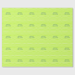Neon green yellow retro stripes add name cityplace wrapping paper