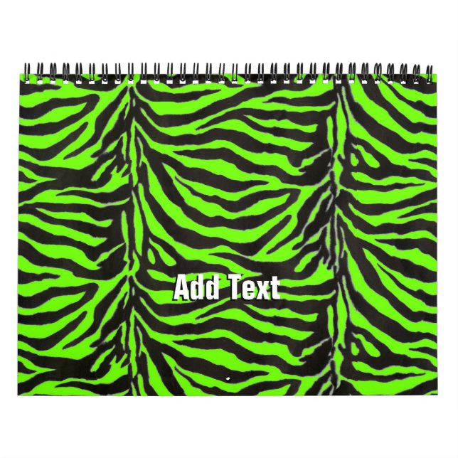 Neon Green Zebra Skin Texture Background Calendar (Cover)
