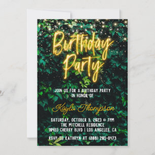 Neon Greenery Green Wall Birthday Party Invitation