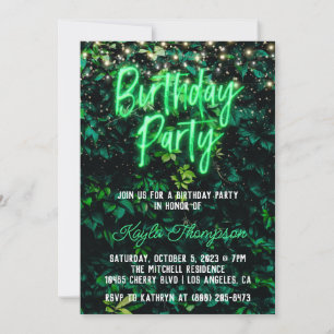 Neon Greenery Green Wall Birthday Party Invitation