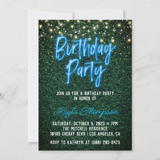 Neon Greenery Green Wall Birthday Party Invitation (Back)