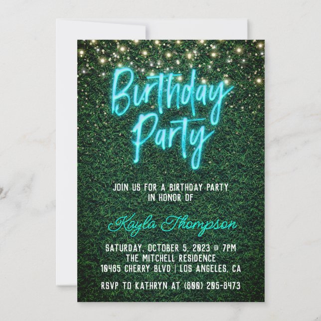 Neon Greenery Green Wall Birthday Party Invitation (Back)