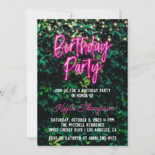 Neon Greenery Green Wall Birthday Party Invitation