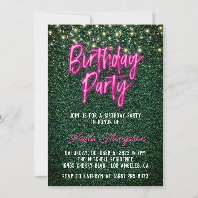 Neon Greenery Green Wall Birthday Party Invitation (Back)