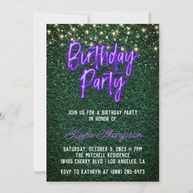 Neon Greenery Green Wall Birthday Party Invitation (Back)