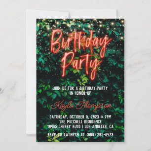 Neon Greenery Green Wall Birthday Party Invitation