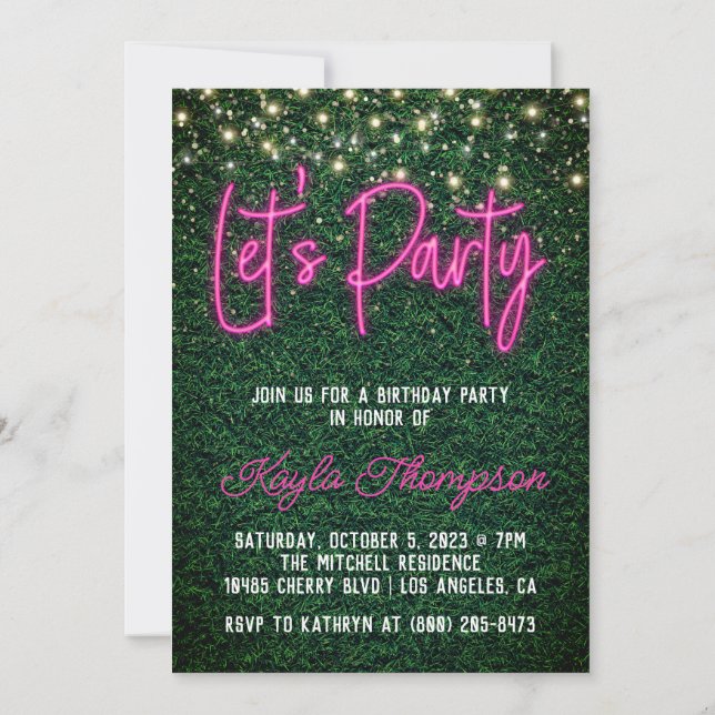Neon Greenery Green Wall Let's Party Invitation (Back)