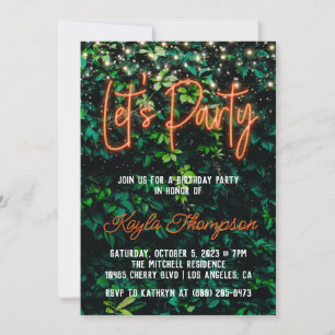 Neon Greenery Green Wall Let's Party Invitation