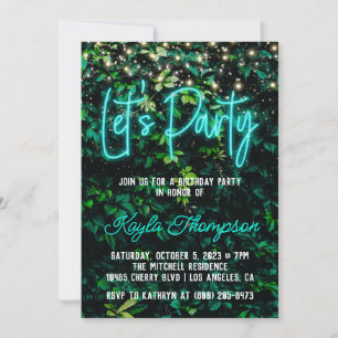 Neon Greenery Green Wall Let's Party Invitation