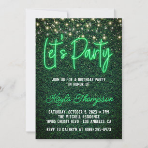 Neon Greenery Green Wall Let's Party Invitation