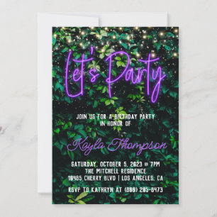 Neon Greenery Green Wall Let's Party Invitation