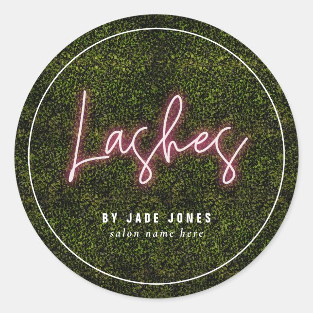 Neon Greenery Lash Artist Business Cosmetologist Classic Round Sticker (Front)