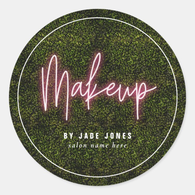 Neon Greenery Makeup Artist Business Cosmetologist Classic Round Sticker (Front)