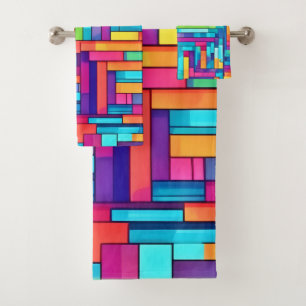 Neon Grid - Colourful Abstract Mosaic Bath Towel Set