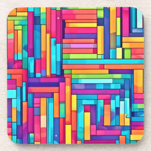 Neon Grid - Colourful Abstract Mosaic Coaster