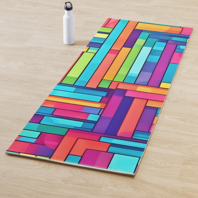 Neon Grid - Colourful Abstract Mosaic Yoga Mat (In Situ)