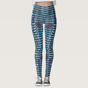 Neon Gridwave Leggings – Electric Blue Stripes