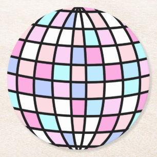 Neon Groovy Disco Ball Round Paper Coaster