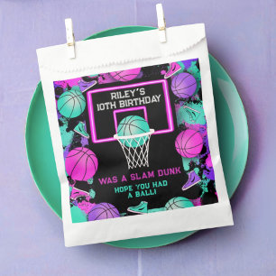 Neon Grunge Paint Splatter Basketball Birthday Favour Bags