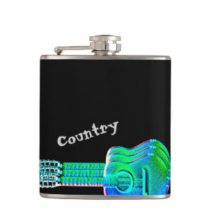 Neon Guitars Country Music Fan or Musician Hip Flask