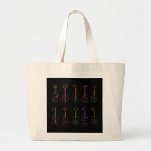 Neon Guitars with black background Large Tote Bag