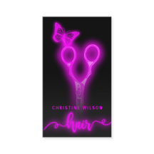 neon hairdresser scissors butterfly business card