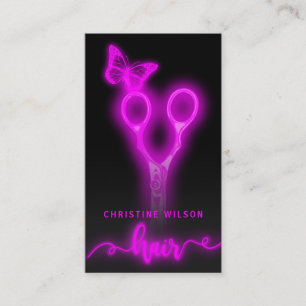 neon hairdresser scissors butterfly business card