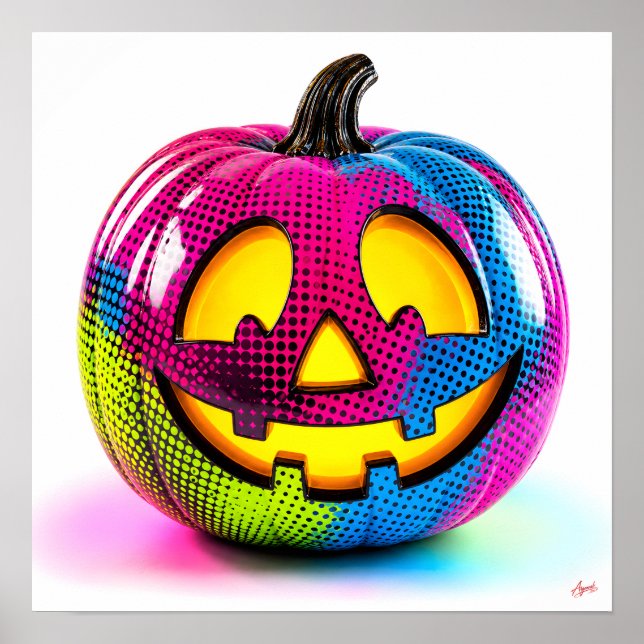 Neon Halftone Pumpkin Poster (Front)