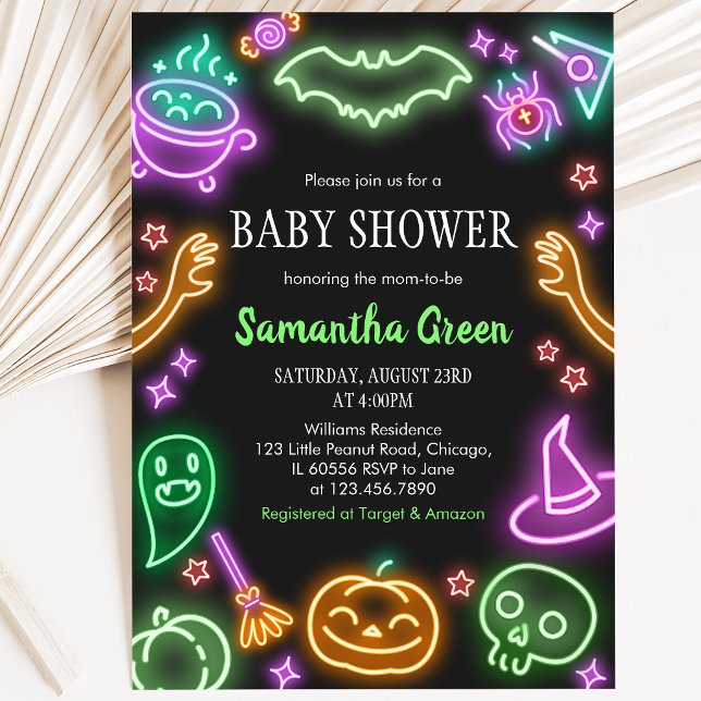 Neon Halloween Baby Shower Invitation (Creator Uploaded)