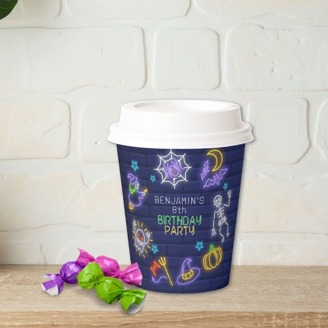 Neon Halloween Birthday Paper Cups (Creator Uploaded)