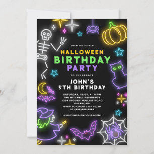 Neon Halloween Boys 5th Birthday Costume Party Invitation
