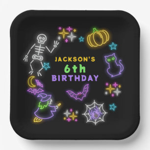 Neon Halloween Boys 6th Birthday Costume Party Paper Plate