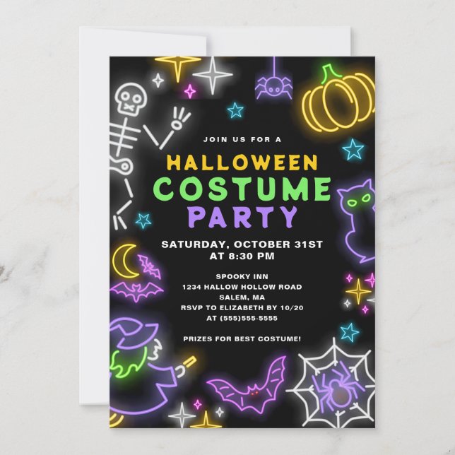 Neon Halloween Costume Party Invitation (Front)