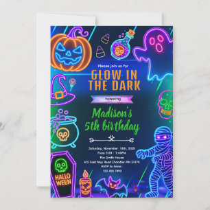 neon halloween dance party invitation