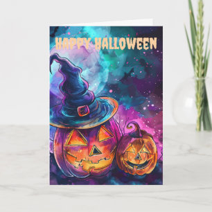 Neon Halloween Jack O Lanterns Holiday Card
