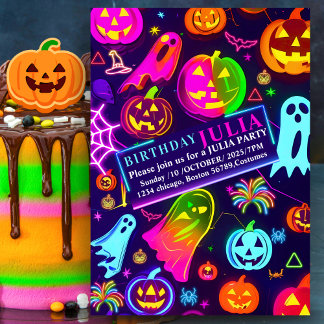 Neon Halloween light rainbow Glowing Ghost party Invitation