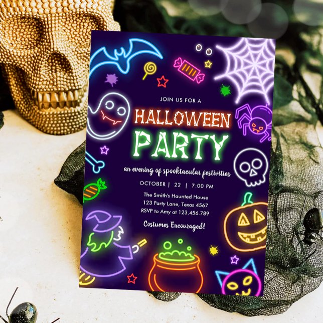 Neon Halloween Party Glow in the Dark Spooktacular Invitation (Creator Uploaded)