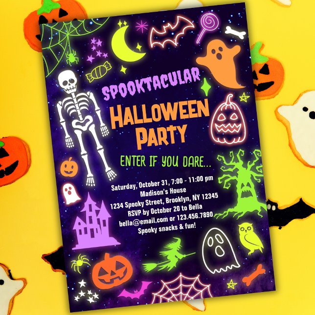 Neon Halloween Party Invitation Spooktacular (Creator Uploaded)