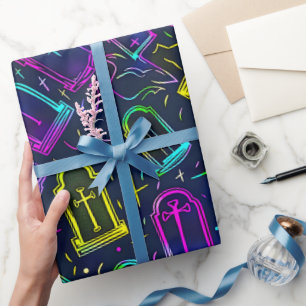 Neon Halloween Pattern Wrapping Paper
