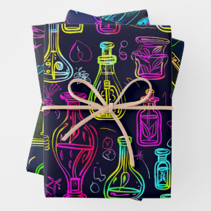 Neon Halloween Pattern Wrapping Paper Sheet
