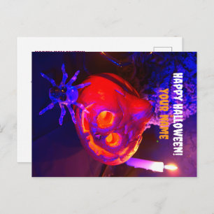Neon Halloween pumpkins Announcement Postcard