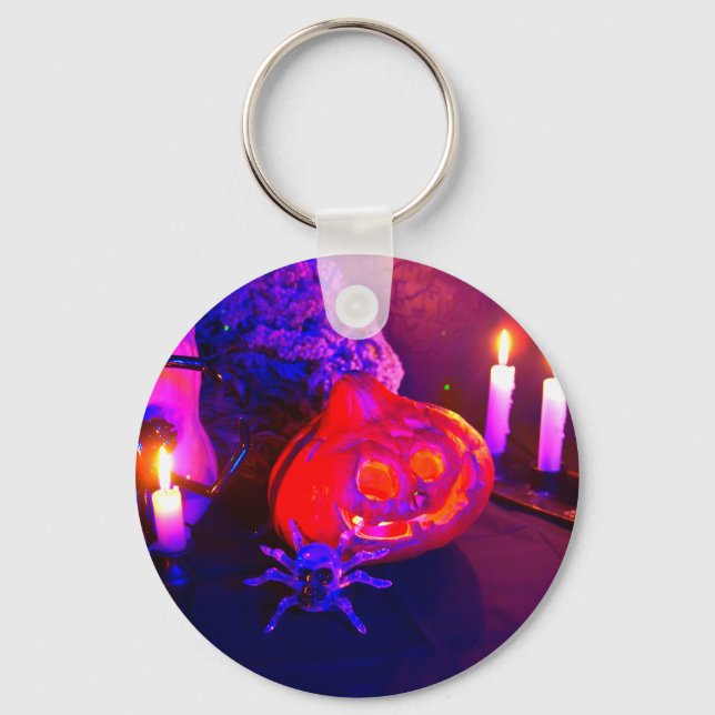 Neon Halloween pumpkins Key Ring (Front)